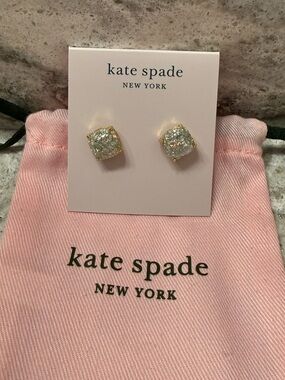 kate spade Gold Iridescent Glitter Square Stud Earrings